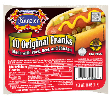 a package of Kunzler Original Franks