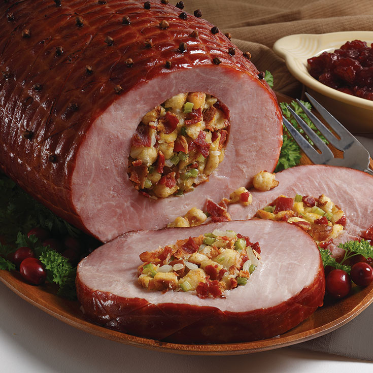 cider-baked-ham-with-bacon-bread-stuffing