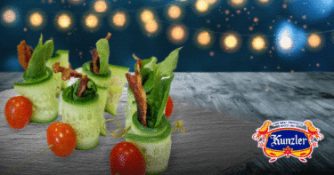 appetizers made with bacon, cucumber, tomato and lettuce