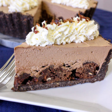a slice of black forest mousse pie