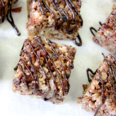 black forest rice krispie bars drizzled with chocolate