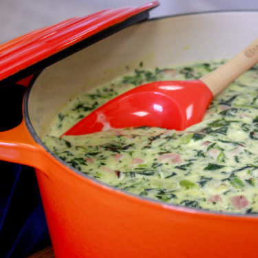 Ham Flourentine in red cooking pot